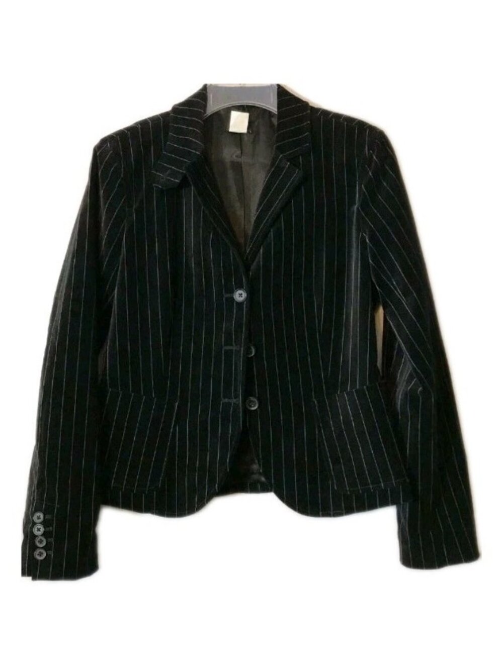 Vintage J.Crew Midnight Black Velvet Pinstripe Y2K Blazer Womens Size 4 Preppy